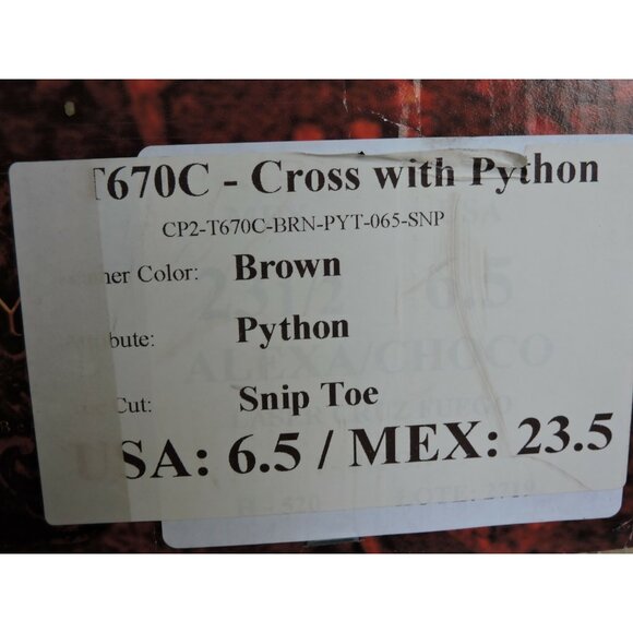 Cowboy Pro Cowgirl Boots Size 6.5 Brown Leather Python Cross Snip Toe Western - Picture 6 of 12